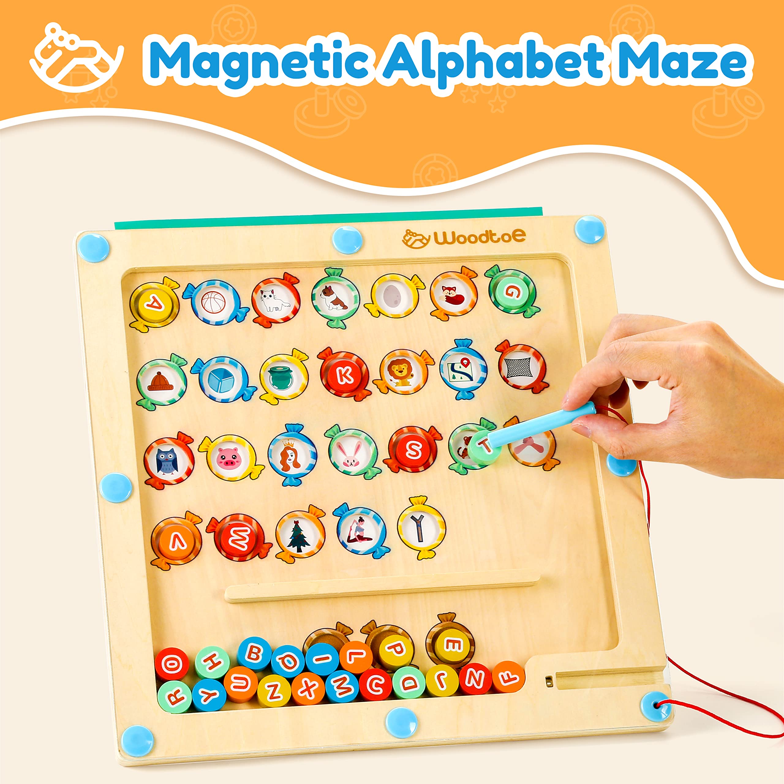 Magnetic Alphabet Maze Board - Montessori Wooden Learning Toy for Toddlers Ages 3-6 | ABC Letter Recognition & Fine Motor Skills Development | Sensory Travel Educational Game for Boys & Girls | Perfect for Car Rides, Classroom & Homeschool Activities