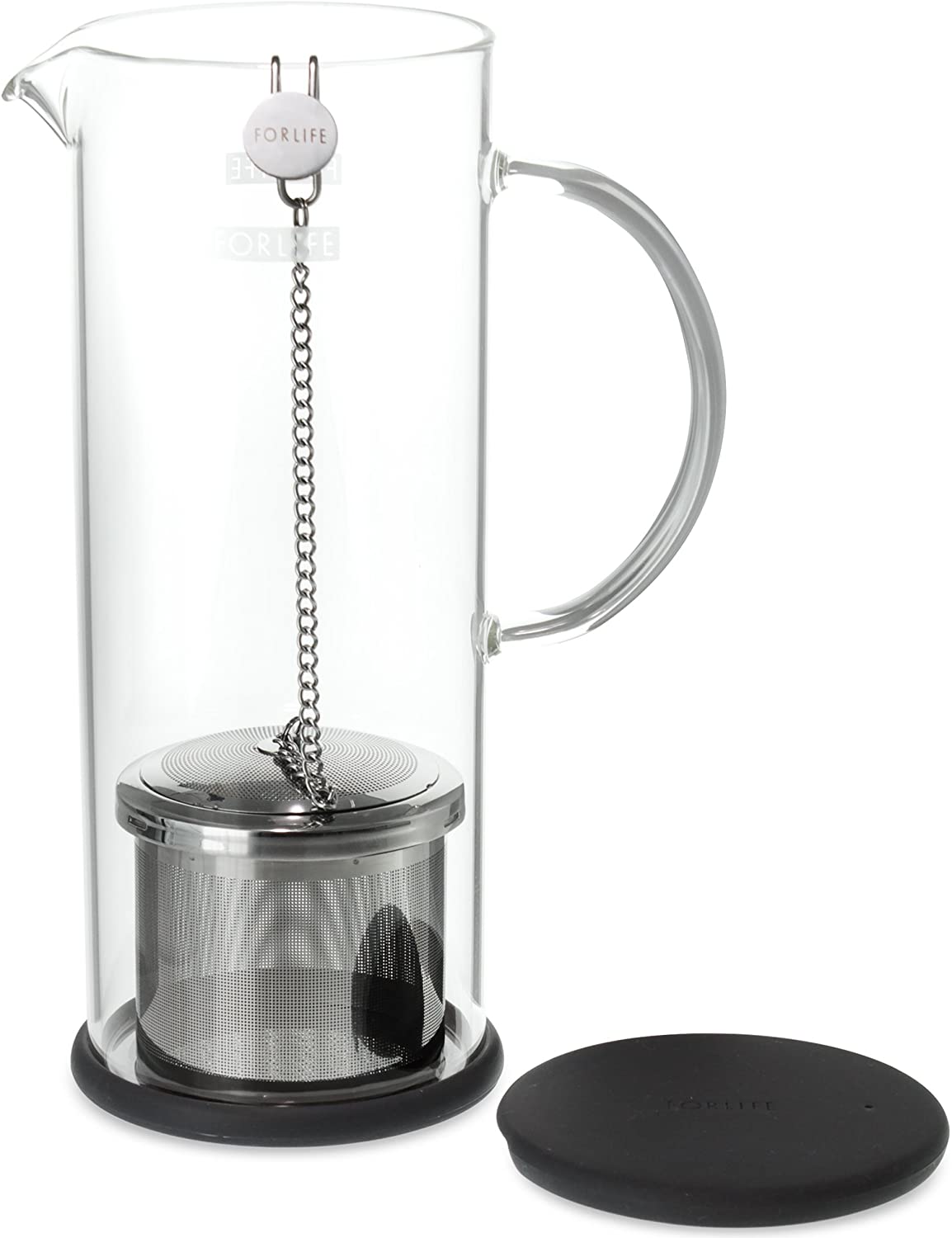 FORLIFE LUCENT 48oz Glass Iced Tea Pitcher with Removable Infuser - Charcoal Black | Perfect for Brewing Cold Brew Tea, Infused Water & Summer Beverages | BPA-Free, Dishwasher Safe Pitcher for Home & Office