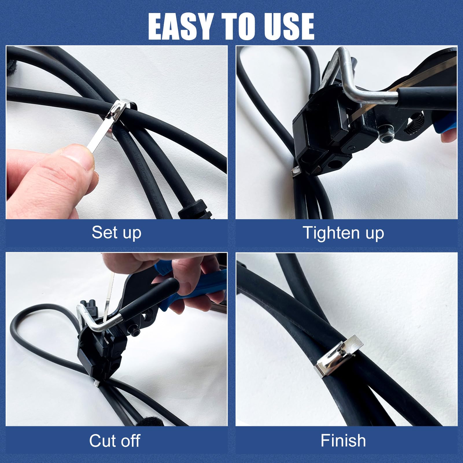 Metal Zip Ties Tool Gun - One Hand Operation Stainless Steel Cable Tie Gun for Fastening & Cutting, Includes 100pcs Heavy Duty Self-Locking Metal Zip Ties - Perfect for Outdoor Use, Construction, HVAC, and Electrical Work
