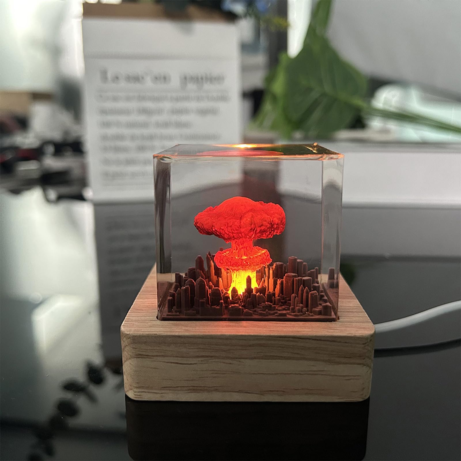 Handmade Atomic Bomb Resin Lava Lamp - Unique Explosion & Mushroom Cloud Night Light for Home Decor, Bedroom, Office & Gift Ideas - Cool Nuclear Themed Lighting Accessories