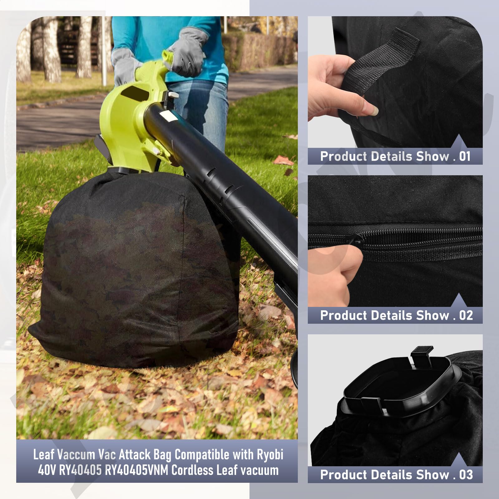 RYOBI 40V Cordless Leaf Vacuum Vac Attack Bag 205110001 - Compatible with RY40405 & RY40405VNM Models | Perfect for Yard Cleanup, Leaf Collection & Outdoor Maintenance