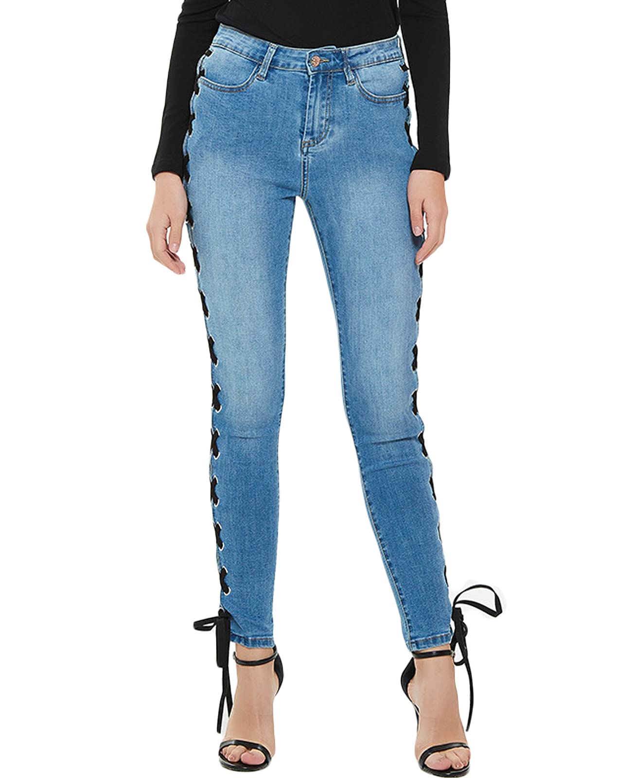 Sexy Women's Skinny Jeans with Side Lace-Up Detail - Stretchy Denim Pants for a Flattering Fit | Perfect for Night Out, Date Night & Casual Wear