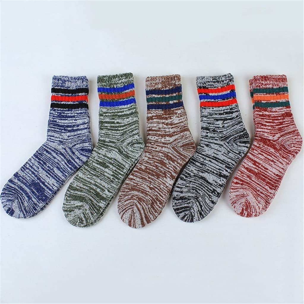 5 Pairs Thick Men's Wool Socks - Warm Winter Business Socks for Men, One Size (Assorted Colors) - Perfect for Office, Outdoor & Cold Weather Activities