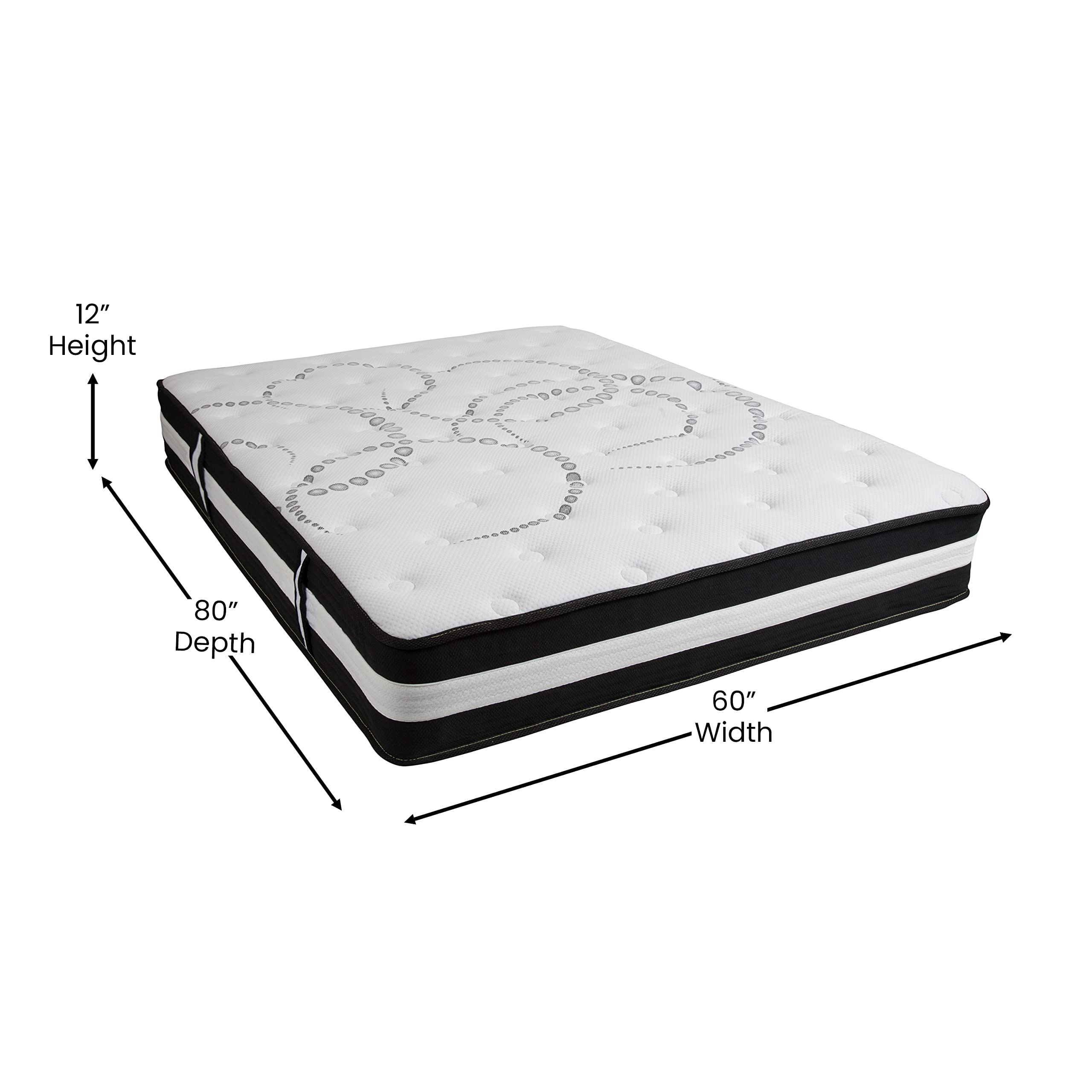 Flash Furniture 14 Inch Metal Platform Bed Frame with 12 Inch Pocket Spring Mattress & 3 Inch Cooling Gel Memory Foam Topper - Queen Size, Easy Assembly, Sturdy Support for Bedroom, Guest Room, Dorm