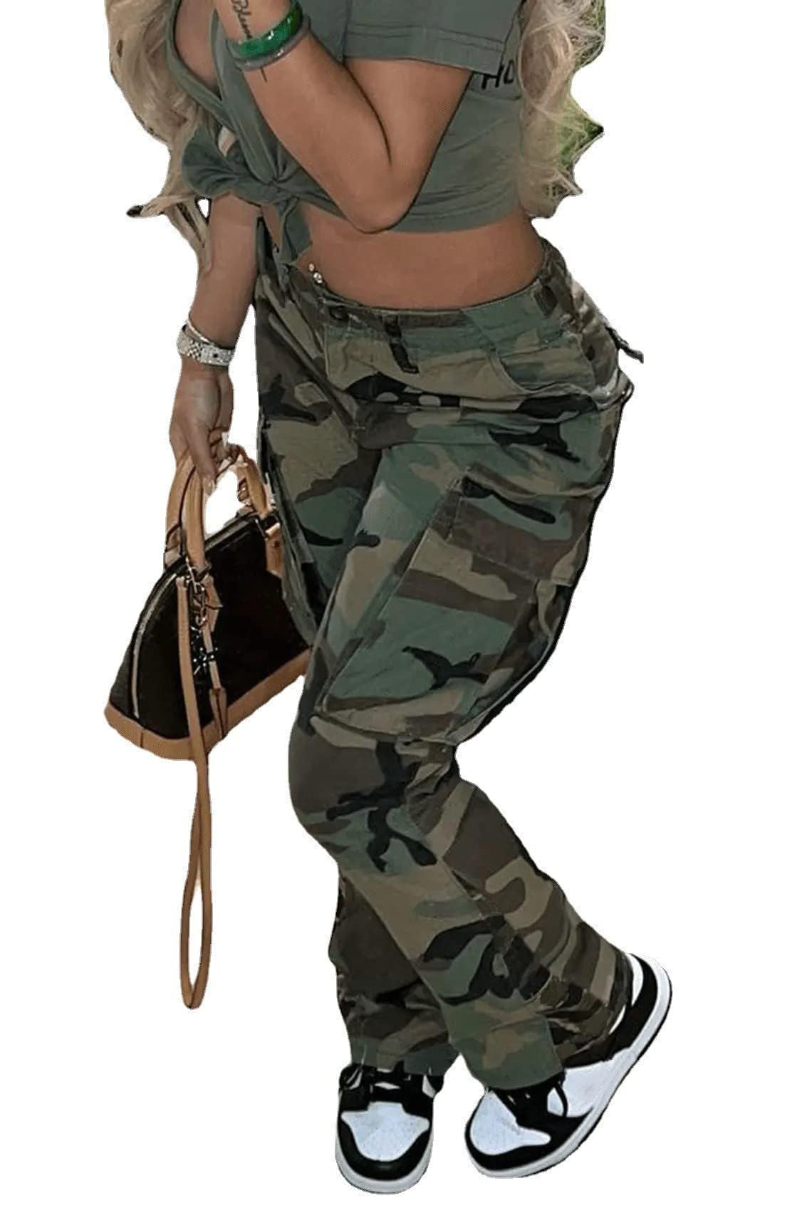 Vakkest Women's Oversized Camo Cargo Jogger Pants - Workout Sweatpants with Pockets | Army Fatigue Camouflage Design for Casual Wear, Gym & Outdoor Activities