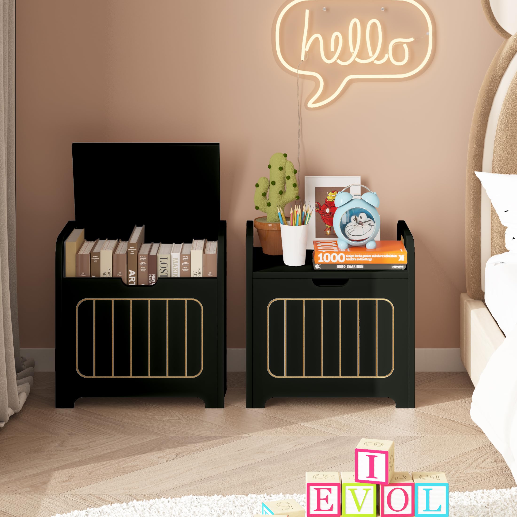 **Black Wooden Kids Storage Chest with Handle - Small Cube Toy Organizer Box for Books, Clothes & Toys - Perfect for Bedroom, Entryway & Nursery Organization**