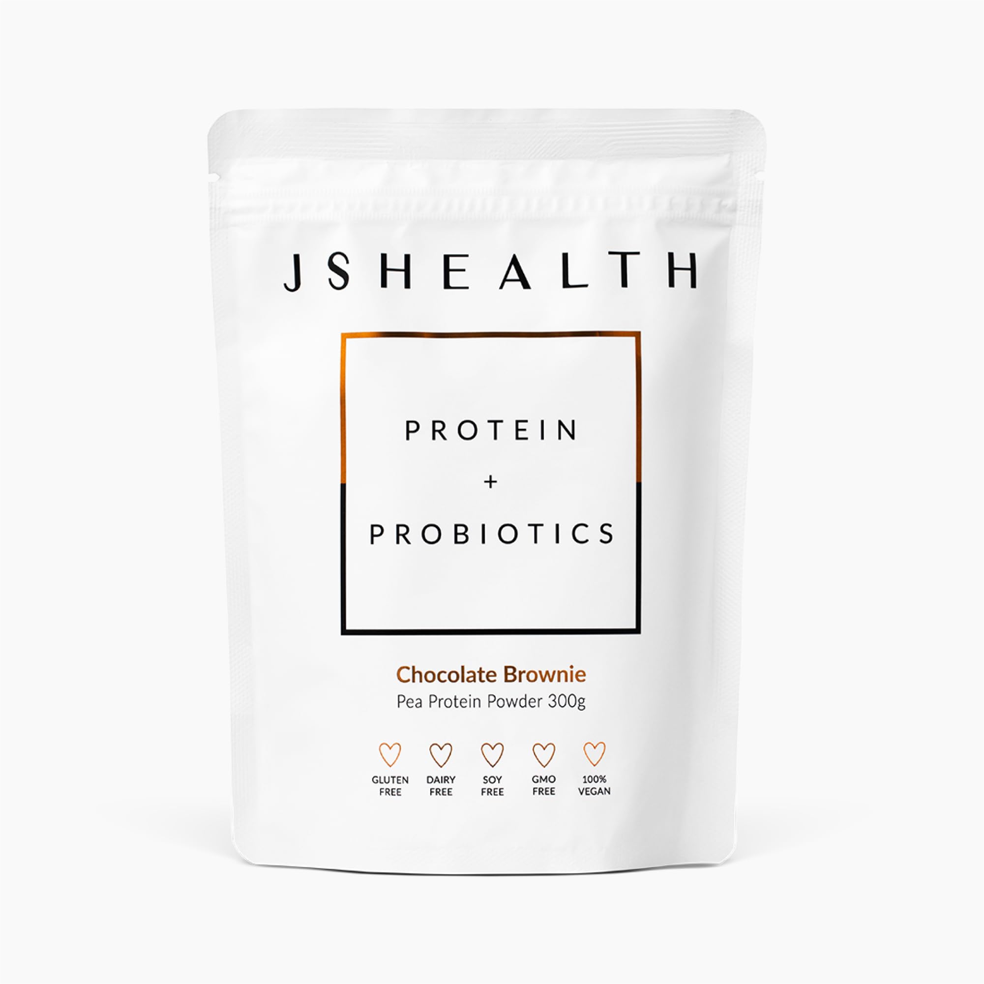JSHealth Vegan Pea Protein Powder with Probiotics - Chocolate Brownie Flavor | Gluten Free, Non-GMO, Plant-Based Protein Supplement for Smoothies & Shakes | 300g for Muscle Recovery & Weight Management