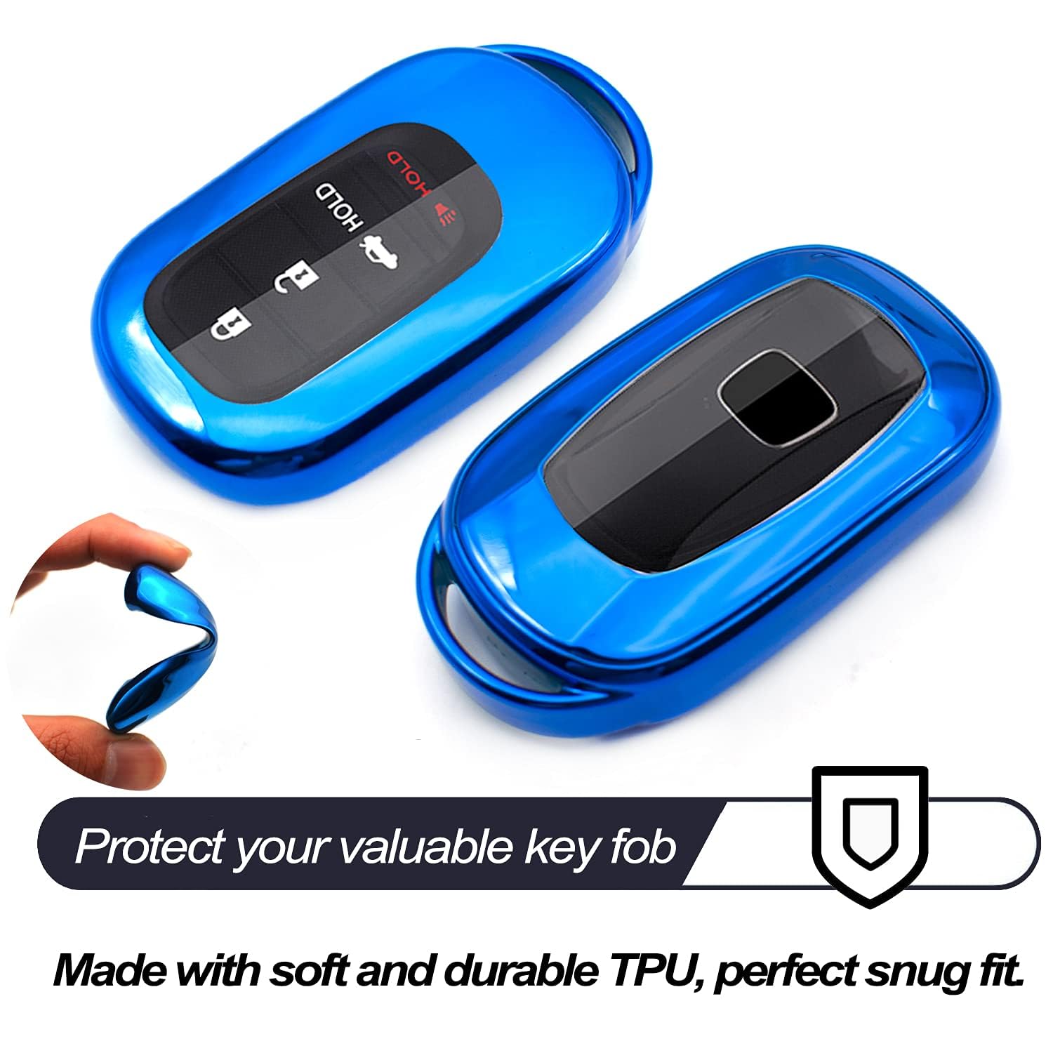 MECHCOS Blue TPU Key Fob Cover Case Compatible with Honda Civic CR-V Accord HR-V Pilot 2022-2024 - Keyless Entry Remote Holder Skin Protector for Car Keys (Perfect for Daily Protection & Easy Access)