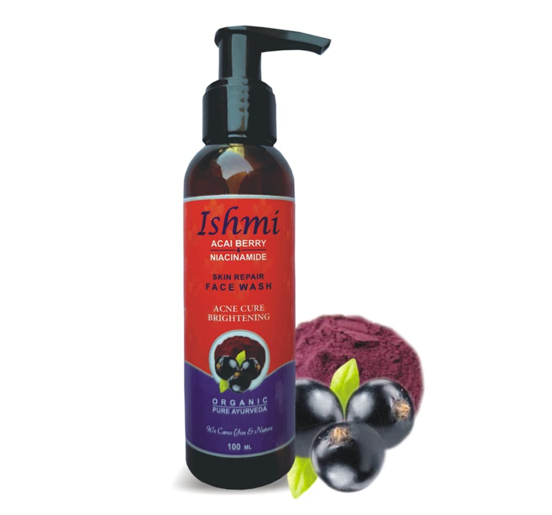 Ishmi Acai Berry & Niacinamide Face Wash - 100ml | Hydrating & Gentle Cleanser for Acne, Pimples & Combination Skin | SLS, Paraben & Silicone Free | Daily Skincare Routine for Clear, Glowing Skin