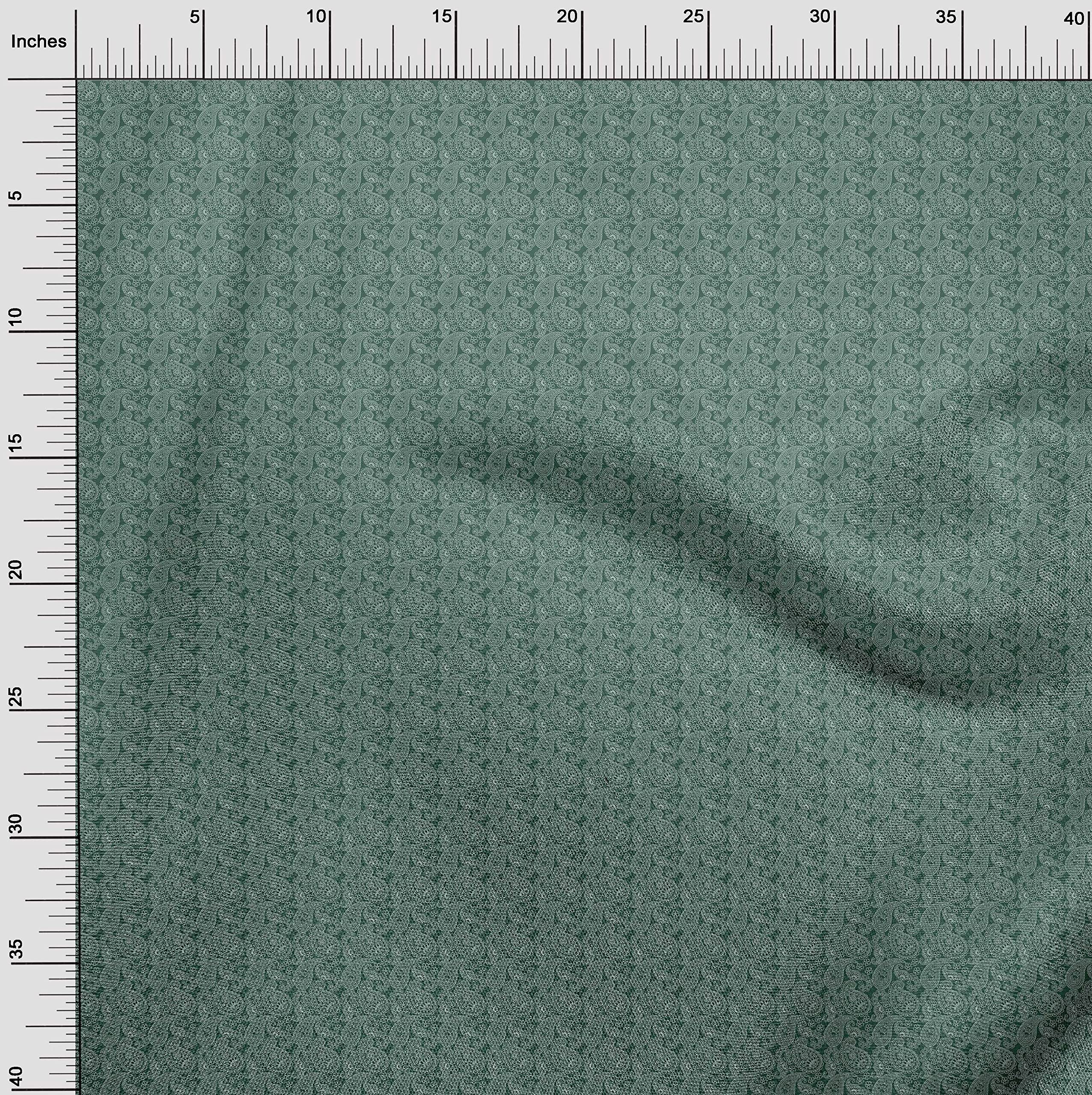 oneOone Teal Green Polyester Spandex Paisley Print Fabric - 56 Inch Wide for DIY Clothing, Quilting & Crafts | Perfect for Asian-Inspired Apparel, Home Decor & Sewing Projects