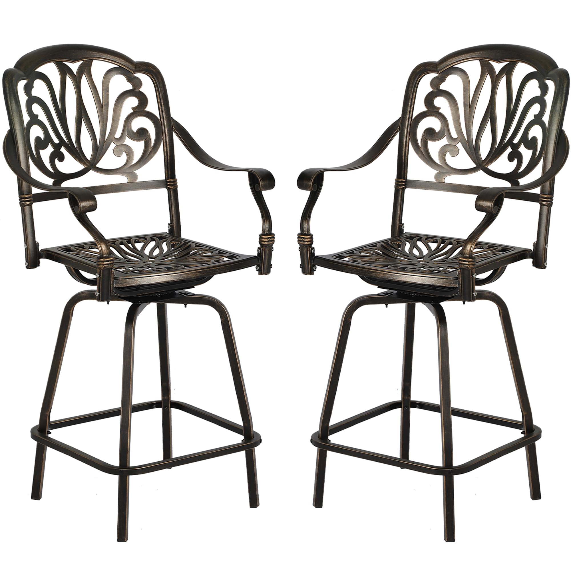Grepatio 2-Piece Outdoor Swivel Bar Stool Set - Heavy Duty Cast Aluminum Patio Height Bar Chairs for Garden, Backyard, Poolside & Deck - Modern Bistro Dining Stools (Cushion Not Included) - Perfect for Outdoor Entertaining & Relaxation