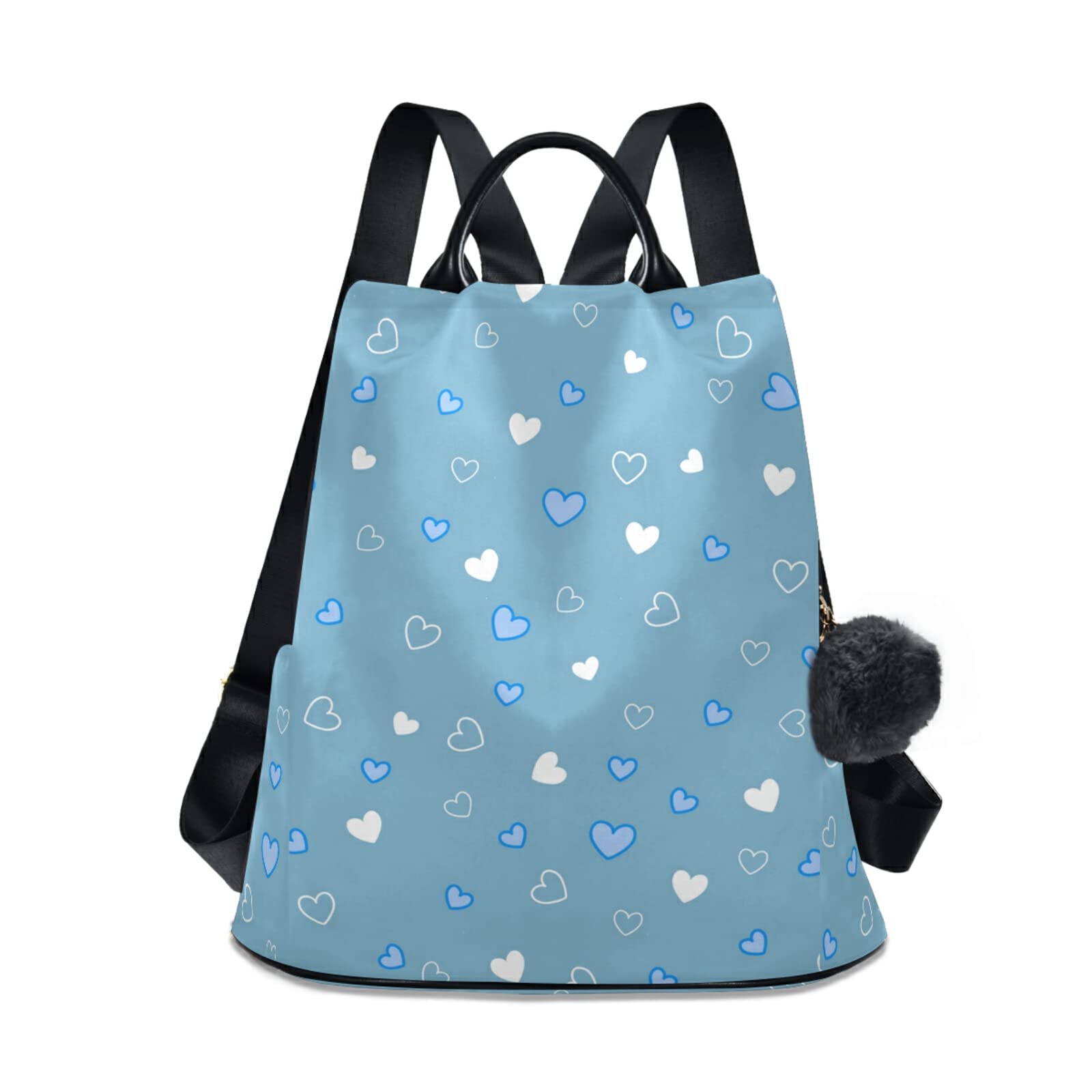 Stylish Anti-Theft Heart Print Backpack Purse for Women - Blue Fabric Medium Size Daypack for Travel, School & College | Perfect for Commuting, Campus Life & Weekend Getaways