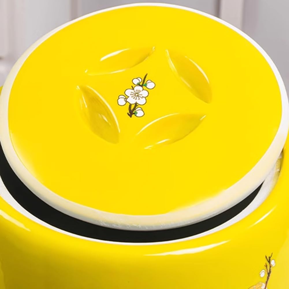 10KG Ceramic Rice Storage Container with Lid - Large Airtight Food Storage Bin for Rice, Flour & Pet Food (Yellow) - Perfect for Kitchen Pantry & Bulk Food Organization