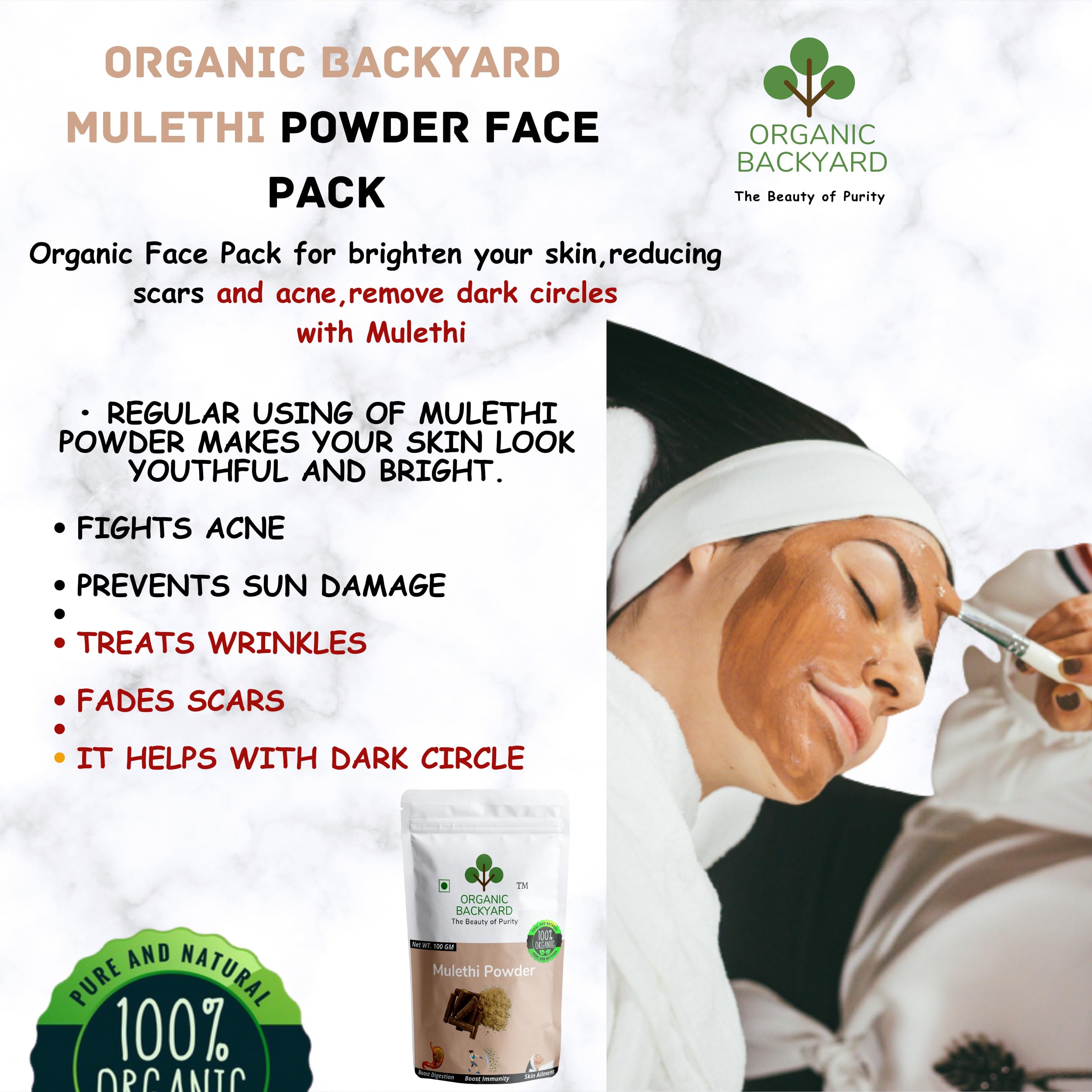 Organic Mulethi Powder (100g) - Yashtimadhu Licorice Root Powder for Skin Whitening, Face Care, Hair & Body | Natural Glow Booster for Dry Skin & Acne - Perfect for DIY Face Masks & Herbal Remedies
