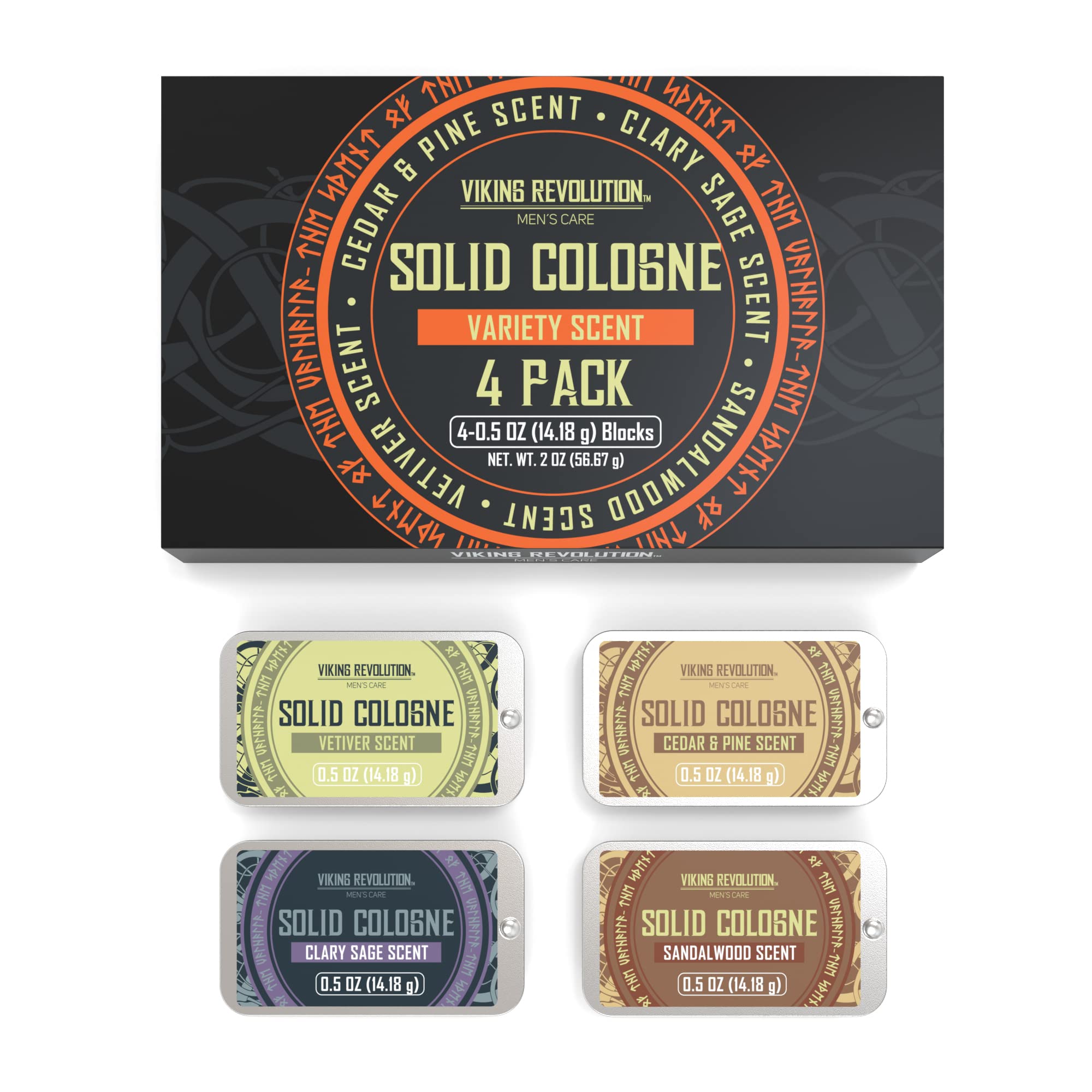 Viking Revolution 4 Pack Men's Solid Cologne Set - 2 Balm Cologne & 2 Travel Cologne Wax (0.5 Oz Each) | Long-Lasting Fragrance for Men | Perfect for Daily Use, Gym, Travel & Gifts