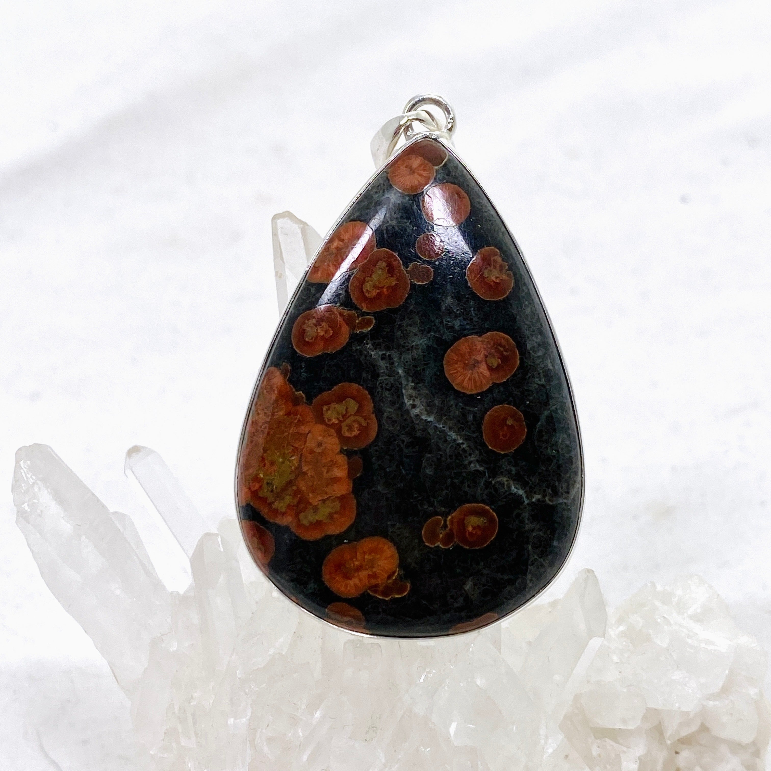 Natural Peanut Obsidian (Perlite) Teardrop Cabochon Pendant - Handcrafted Gemstone Jewelry KPGJ4766 for Meditation, Healing & Spiritual Protection