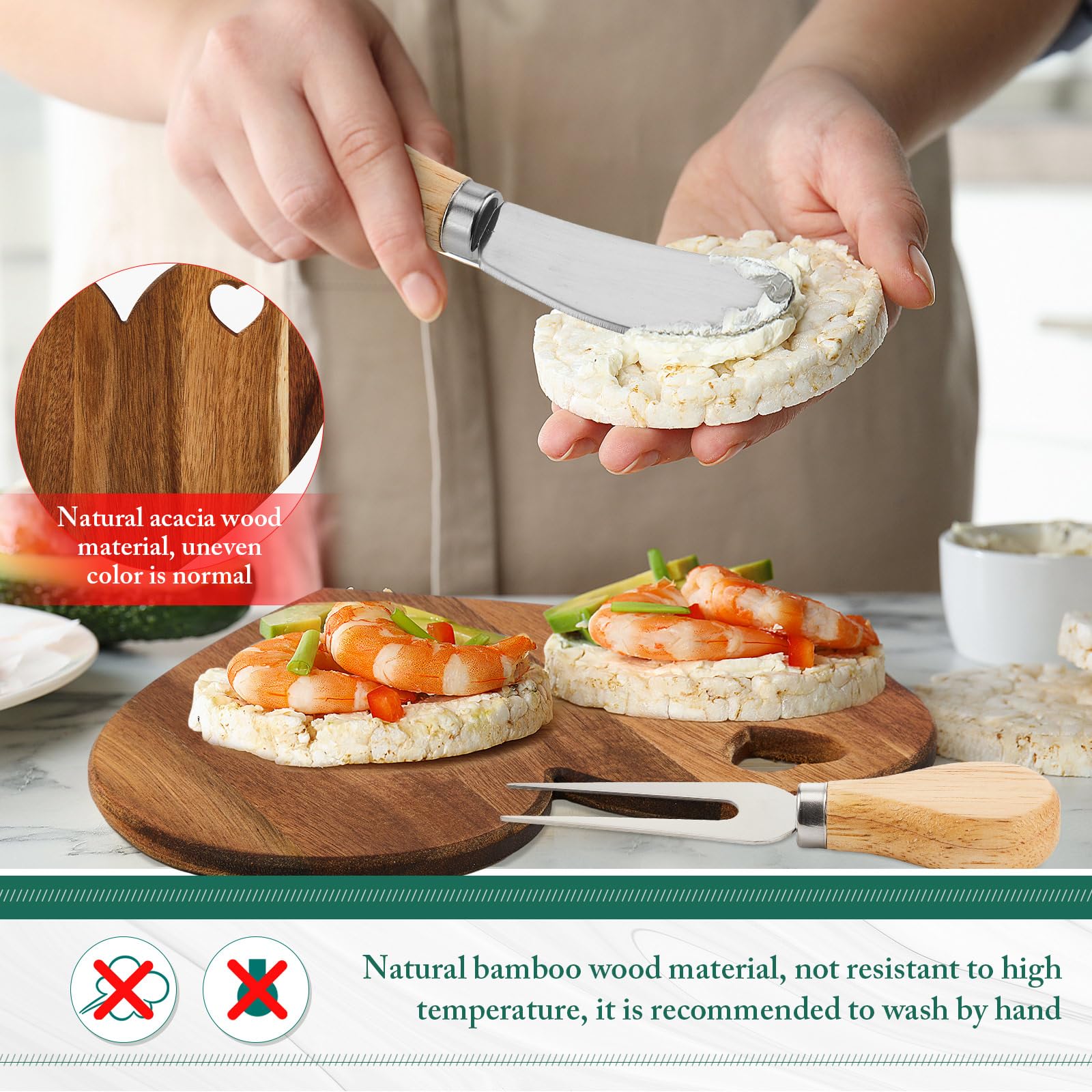 36-Piece Heart-Shaped Acacia Wood Cheese Board Set with Knives - Perfect for Bridal Showers, Baby Showers, Weddings & Valentine's Gifts - Elegant Charcuterie Serving Platter & Thank You Favors for Guests