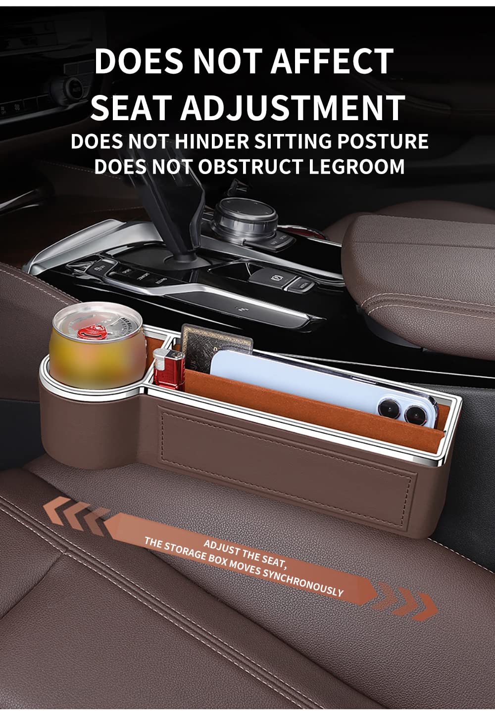 Ontto Universal Car Seat Gap Filler Storage Organizer with Cup Holders - Front Seat Console Pocket for Phones & Essentials - Perfect for Sedans, SUVs & Trucks (White, Right Side)