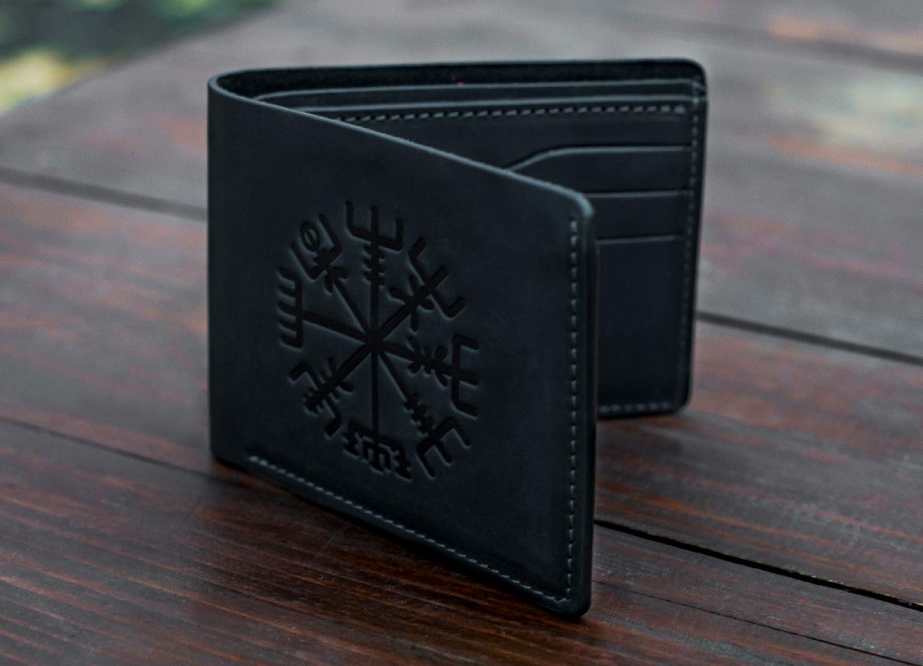 Genuine 100% Real Leather Handmade Vegvisir Wallet for Men - RFID Blocking Bifold Wallet with Viking Compass Symbol - Premium Black Leather Gift for Dad, Husband, Boyfriend - Perfect for Everyday Use, Travel & Business
