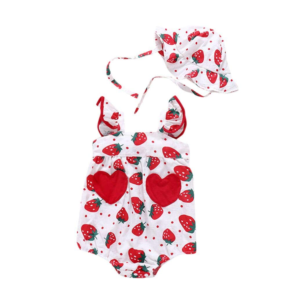 Newborn Girl Outfits 0-18 Months | Baby Girl Summer Clothes | Infant Girl Straps Apple Print Romper Sunsuit with Hat | Perfect for Beach, Park & Family Outings