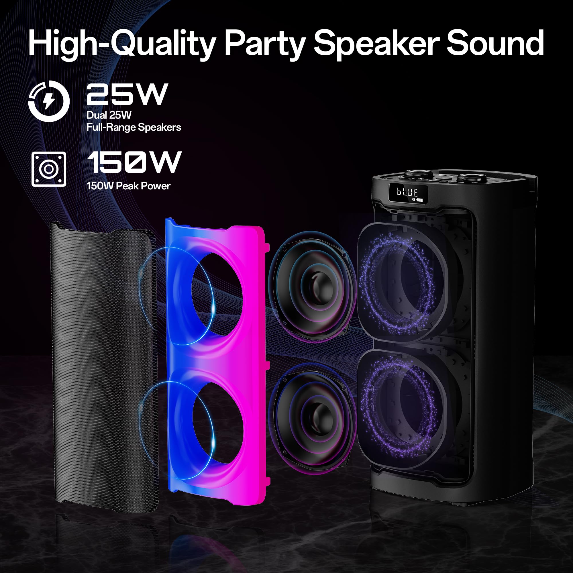 Portable Bluetooth Karaoke Machine with 2 Wireless Microphones, LED Lights, Sound Effects & EQ - AUX/USB/TF/TWS Support for Home, Outdoor & Party Singing | Perfect for Family Gatherings, Camping & Birthday Celebrations