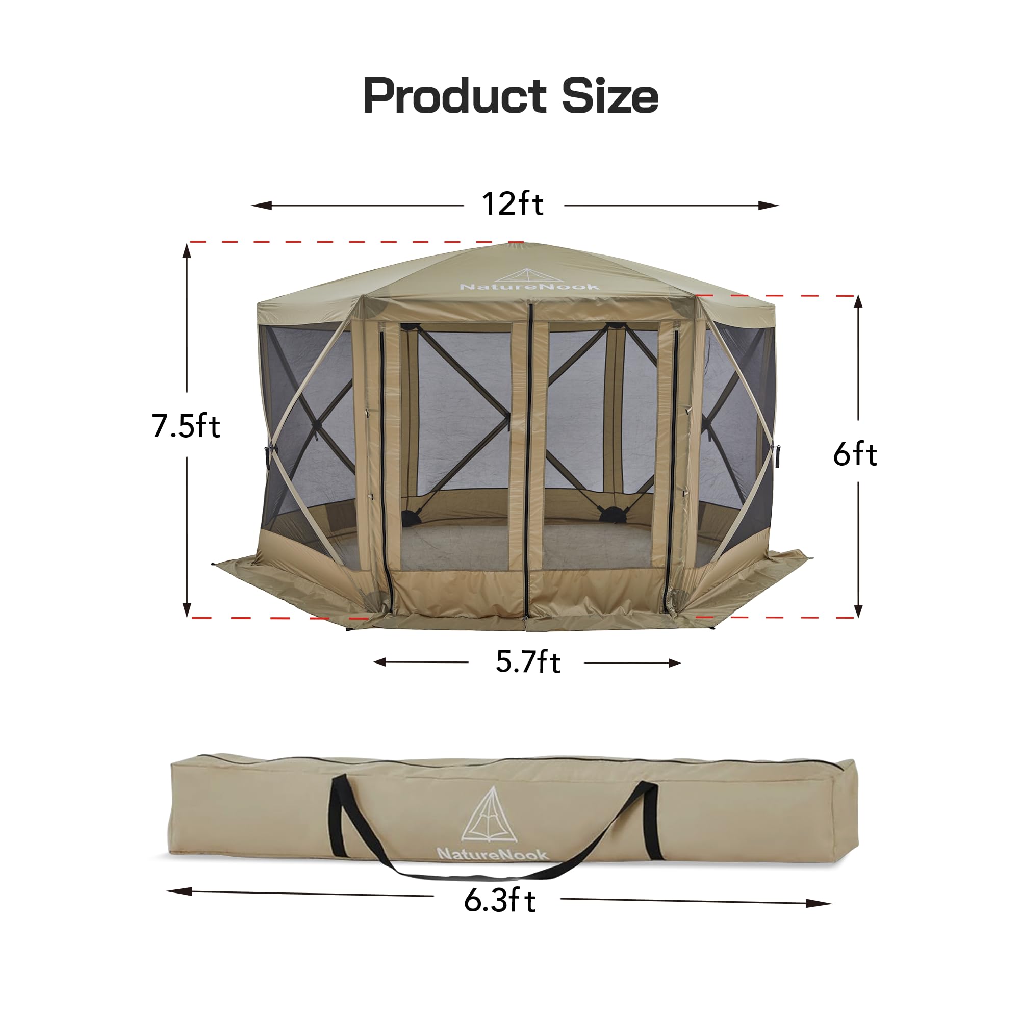 12x12 Pop Up Gazebo Tent - Waterproof & UV Resistant 6-Sided Canopy Shelter for 8 People | Portable Outdoor Party Tent for Camping, Backyard BBQ, Beach Picnics & Family Gatherings