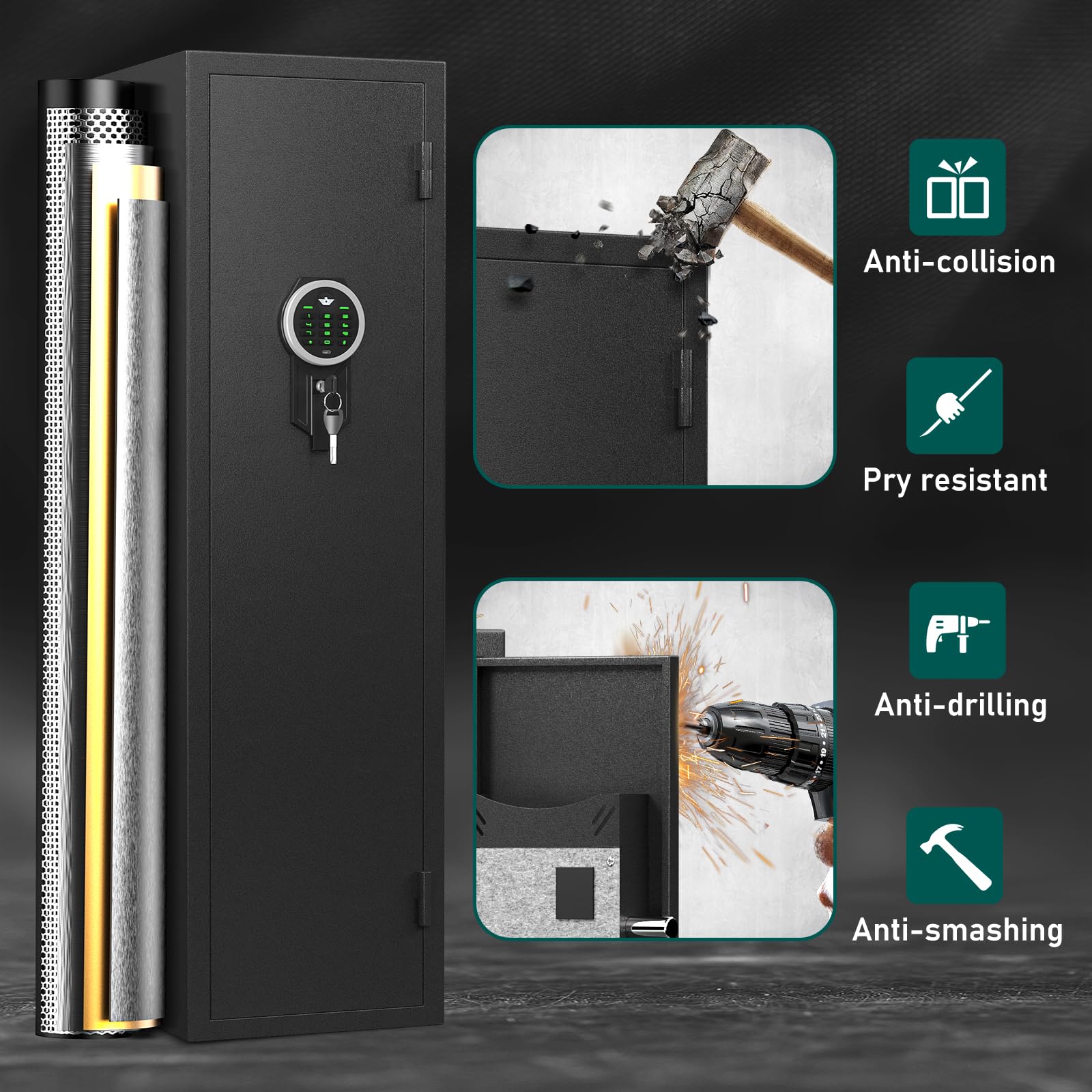 5-6 Rifle Gun Safe - Large Firearm Cabinet for Home Rifles & Shotguns | Quick Access Security Safe with LED Light & Adjustable Shelf | Perfect for Bedroom, Closet or Garage Storage