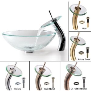 Oil Rubbed Bronze Clear Glass Vessel Sink with Waterfall Faucet - Modern Bathroom Vanity Upgrade for Spa-Like Luxury