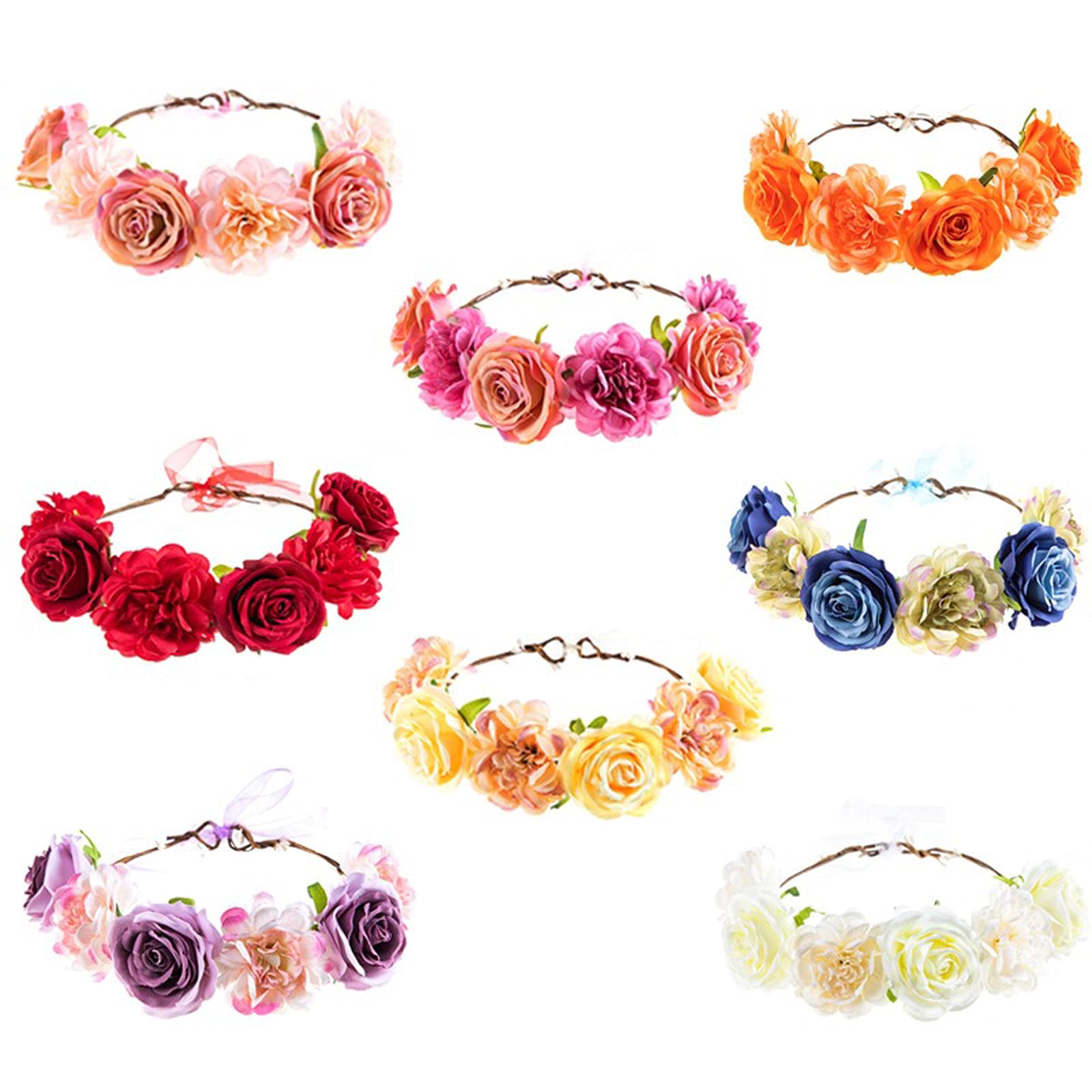 SHOBDW Orange Floral Wreath Headband - Women's Flower Hair Garland Crown for Birthday Parties, Photography, Carnivals, and Festive Events