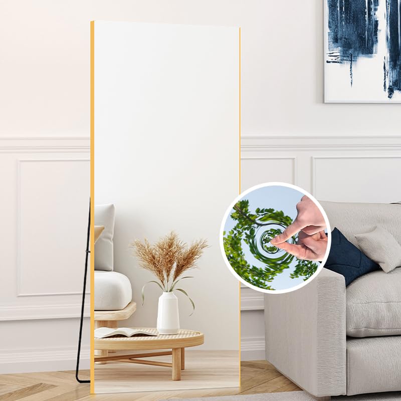 Brisafe 71x24 Inch Full Length Floor Mirror with Stand - Shatterproof Glassless Design & Aluminum Alloy Frame - Gold Full Body Mirror for Living Room, Bedroom, Dressing Room | Perfect for Home Decor, Outfit Checks & Selfie Background