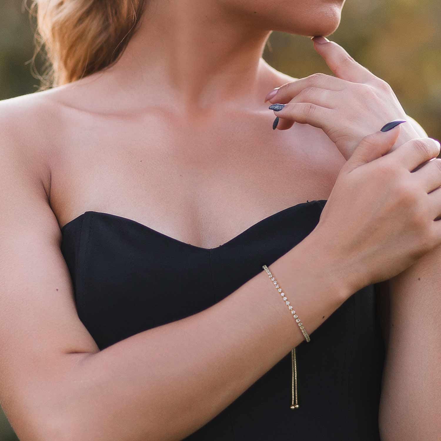 14K Gold Tennis Bracelet for Women | Cubic Zirconia Adjustable Bolo Clasp | Elegant Jewelry for Weddings, Parties & Everyday Wear
