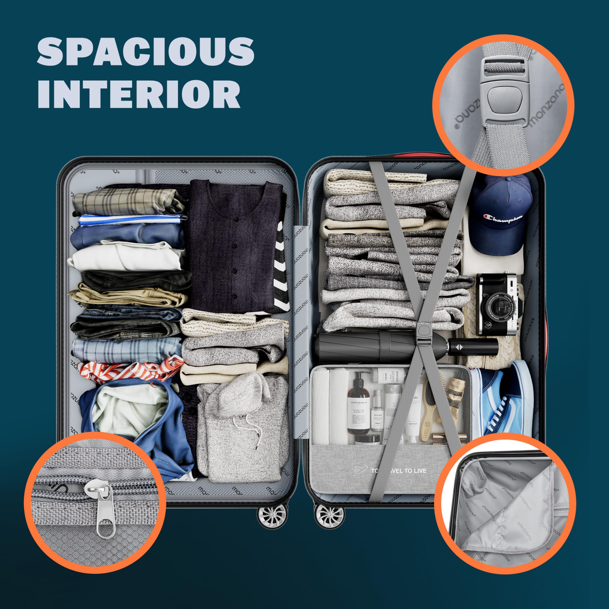 Monzana® 3-Piece ABS Hard Shell Travel Suitcase Set with 4 Spinner Wheels - Scratch Resistant Lightweight Luggage in Silver (Medium, Large, XL) - Perfect for Business Trips, Vacations & Air Travel