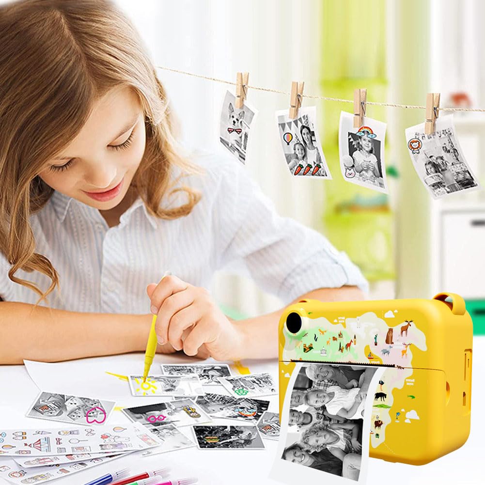 AVZYARDY Instant Print Camera for Kids - Portable Selfie Camera with Print Paper, Fun Toddler Camera Toy for Boys & Girls - Perfect Birthday, Holiday & Travel Gift (Yellow) - Capture Memories at Parties, Vacations & Family Gatherings