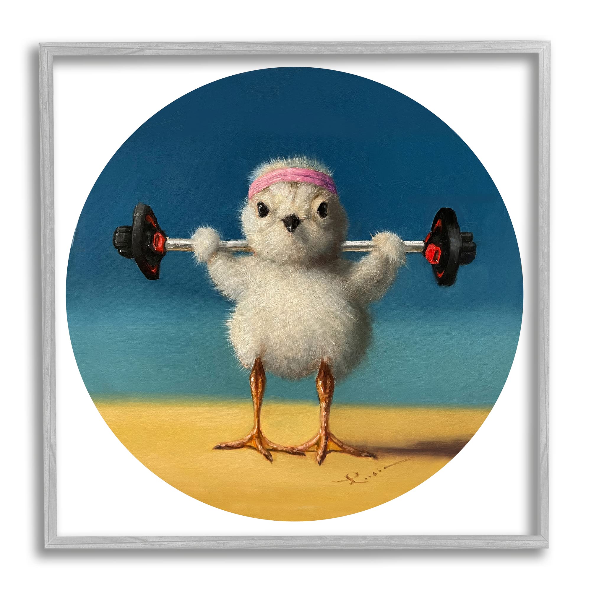 Stupell Industries 'Born Strong' Little Chicken Bird Lifting Weights Wall Art - Whimsical Animal Fitness Decor by Lucia Heffernan - Perfect for Gym, Home Office & Kids Room Decor