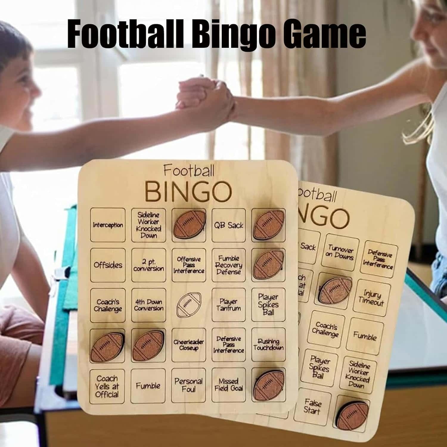Wooden Football Bingo Game Set - 2 Pack Sports Themed Party Games for Adults & Family, Fun Football Party Supplies with Bingo Cards - Perfect for Game Nights, Tailgating & Sports Themed Events