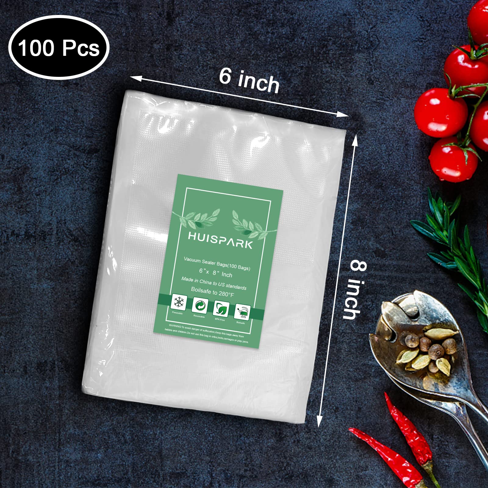 Commercial Grade Vacuum Sealer Bags 6x8 inch 100pcs - Heavy Duty Pre-Cut, Heat Sealable, Smell Proof & Boilsafe to 280°F - Freezable Food Storage Bags for Sous Vide, Meal Prep & Long-Term Preservation