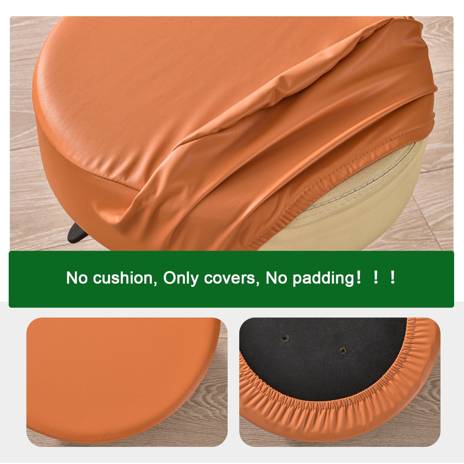 FUANGUI 2-Pack Waterproof PU Bar Stool Covers with Elastic Bands - Washable Round Seat Slipcovers for 12-15 Inch Bar Stools (Orange) - Perfect for Kitchen, Dining Room & Outdoor Use