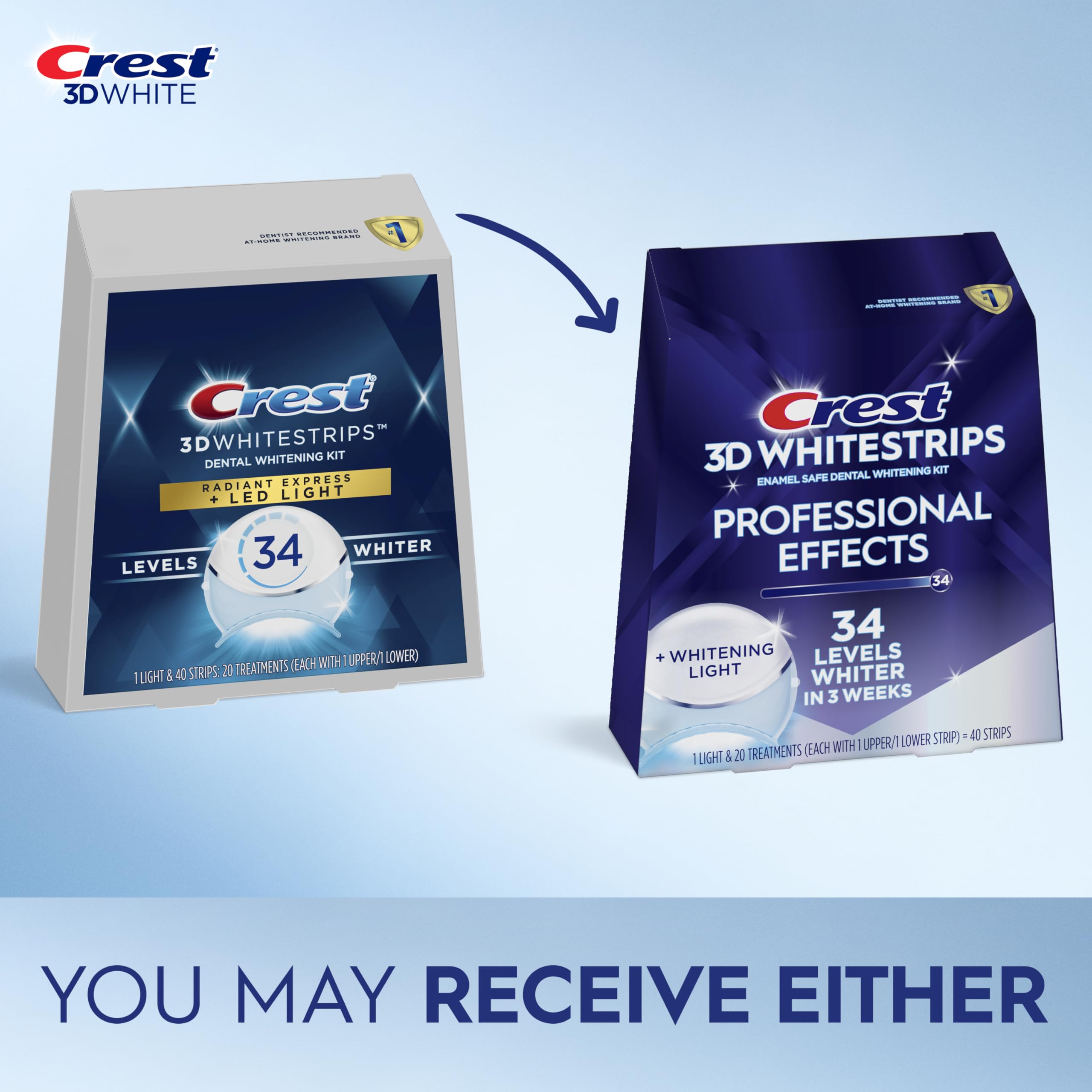 Crest 3D Whitestrips Professional Teeth Whitening Kit with LED Accelerator Light - 40 Strips (20 Treatments) for Brighter Smile - At Home Teeth Whitening for Special Occasions & Daily Confidence Boost