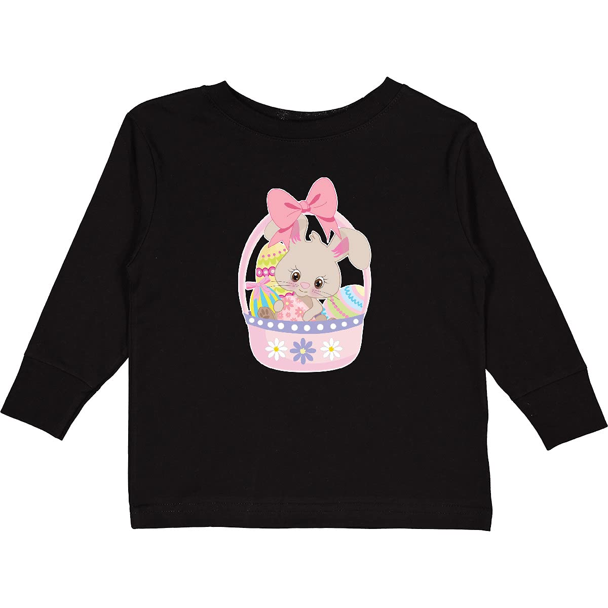 Inktastic Easter Bunny in Easter Basket with Eggs Toddler Long Sleeve T-Shirt - Cute Easter Outfit for Boys & Girls, Holiday Family Matching Pajamas, Spring Photoshoot & Egg Hunt Activities