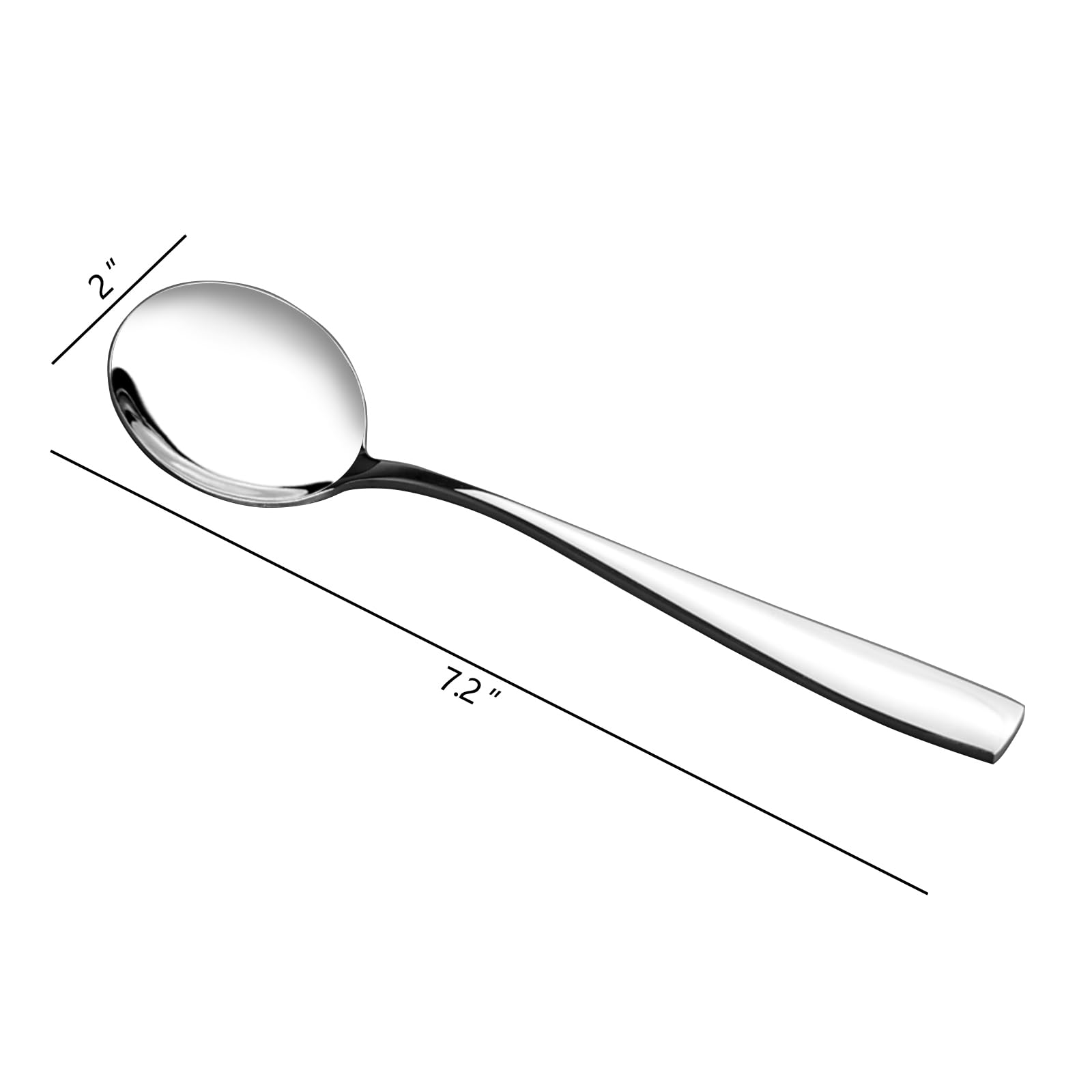 12-Piece Stainless Steel Round Soup Spoons Set - 7.2 Inch Bouillon Spoons for Dining, Restaurants & Elegant Table Settings