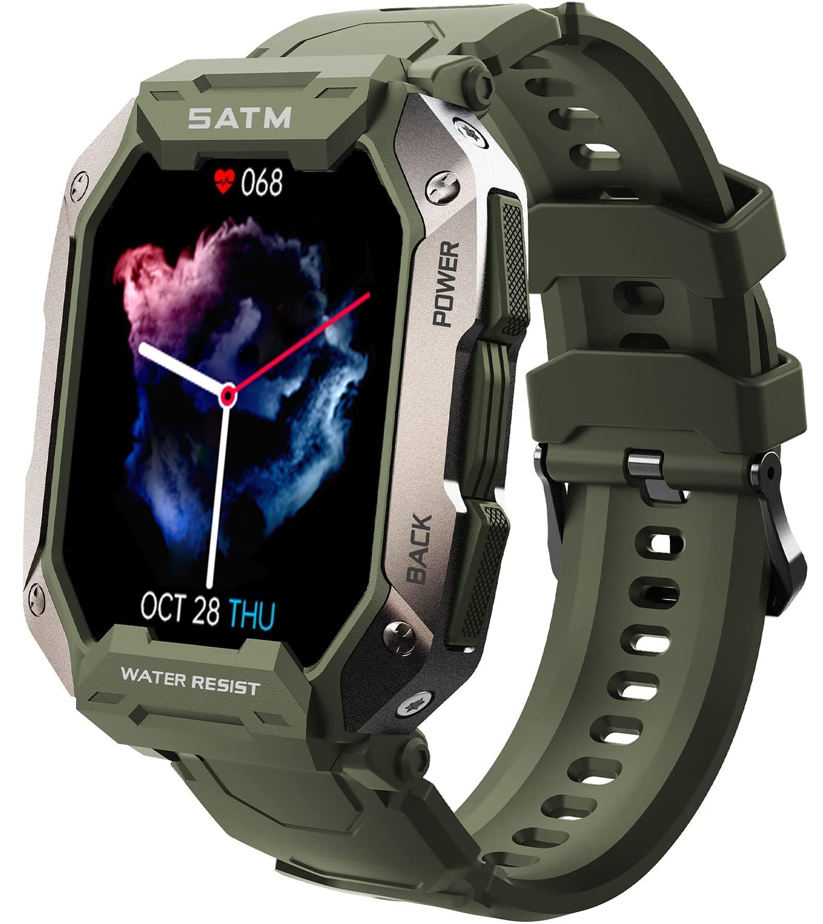 Military Smart Watch for Men - Fitness Tracker with Heart Rate & Blood Oxygen Monitor, Waterproof Tactical Watch for Android & iPhone - Perfect for Outdoor Adventures & Workouts