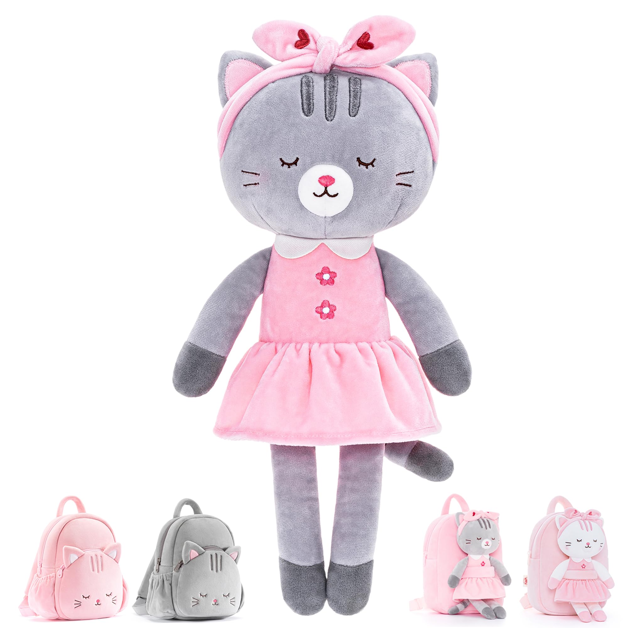 Soft Gray Stuffed Cat Plush Toy with Hair Band - 16