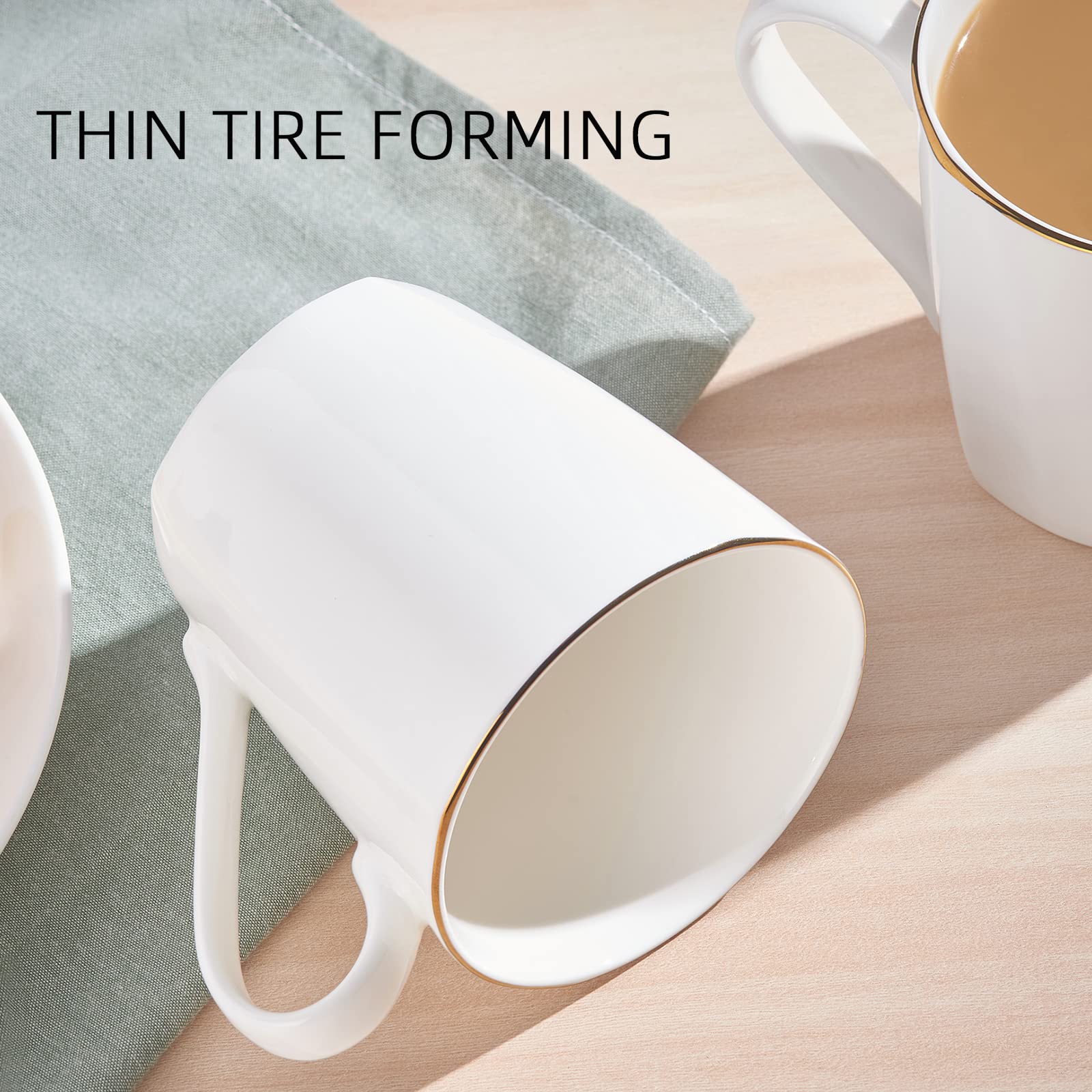 Premium 10oz Fine Bone China Coffee Mugs Set of 2 - 45% Bone Content Porcelain Cups with Handle for Coffee, Tea, Latte & Cappuccino - Microwave & Dishwasher Safe - Elegant White Lightweight Tea Cups for Home, Office & Restaurant Use