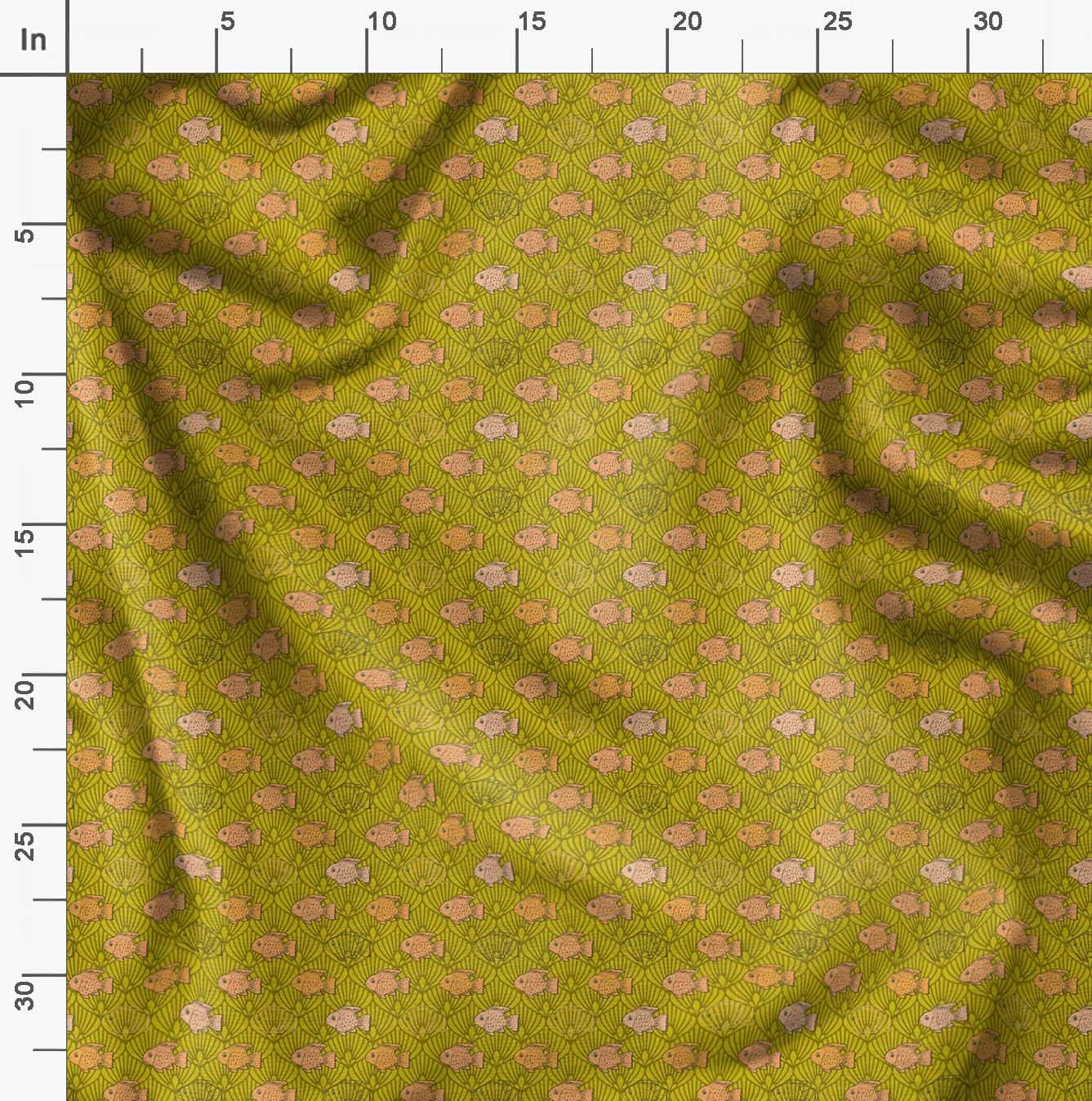 Soimoi Moss Georgette Brown Fabric by The Yard - 42 Inch Wide Fish & Shells Ocean Print Coastal Design - Lightweight Draping Material for Dresses, Scarves & Home Decor