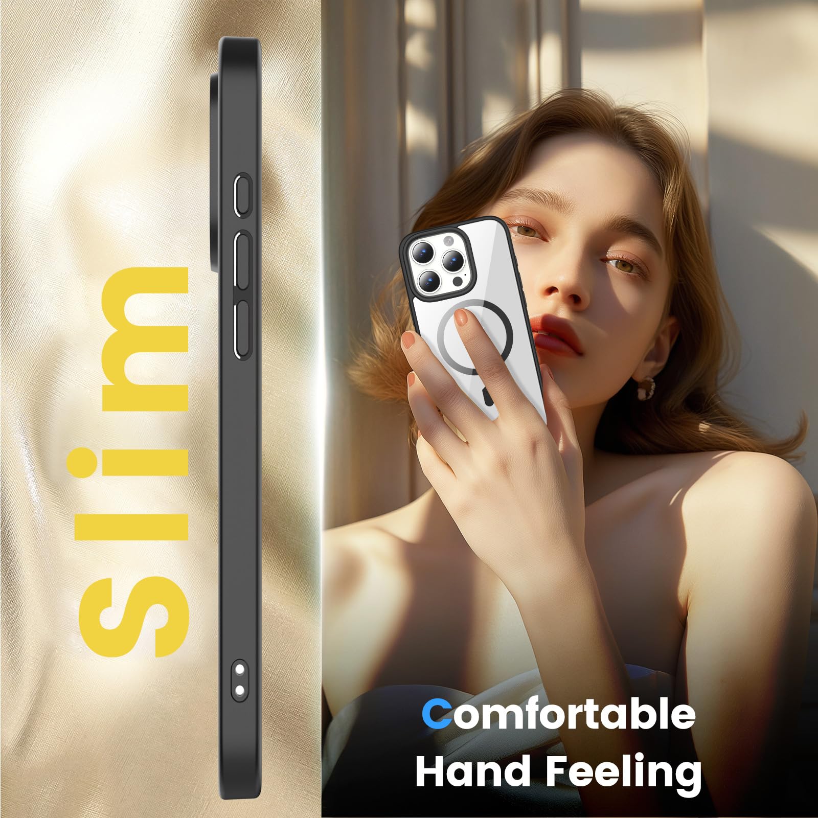 Premium Temdan iPhone 16 Pro Sleeve Case - Magsafe Compatible, Anti-Yellowing, Military-Grade Shockproof Protection - Ultra Slim Clear Black Phone Cover for Daily Use, Travel & Outdoor Activities