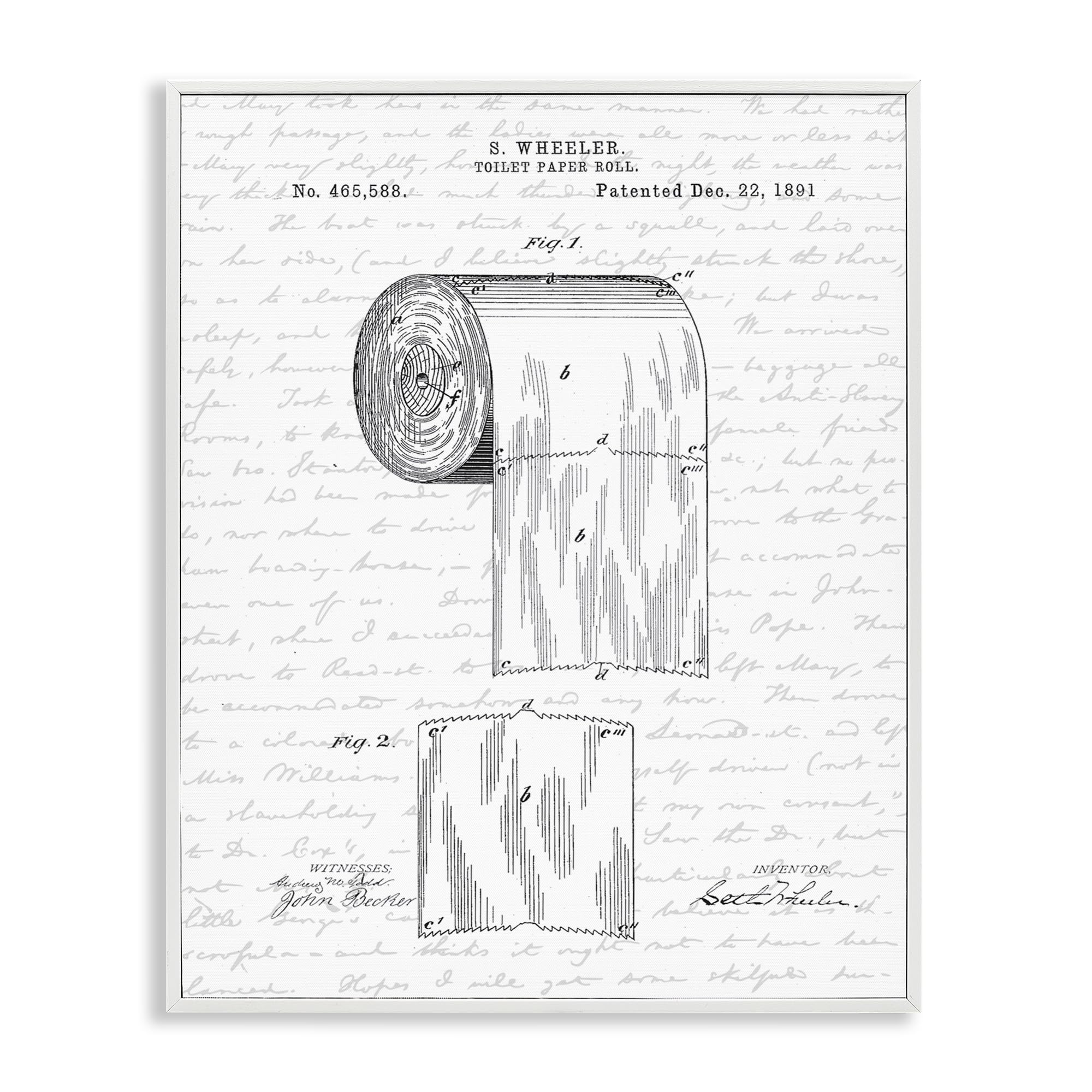 Stupell Industries Toilet Paper Roll Patent Black And White Bathroom Wall Art - Vintage Patent Print for Modern Bathroom Decor, Perfect for Home, Office or Restroom Decoration