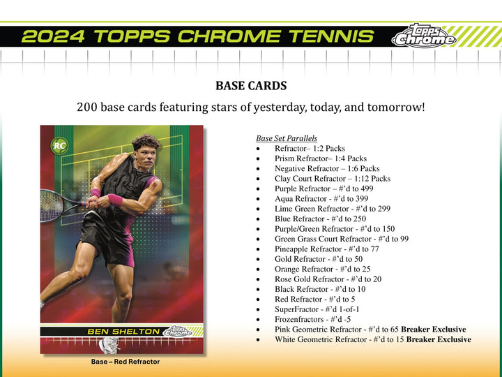 2024 Topps Chrome Tennis Hobby Box - 24 Packs with Autograph & Memorabilia Cards - Collectible Trading Cards for Tennis Fans - Perfect for Collectors, Gifts, and Tournaments