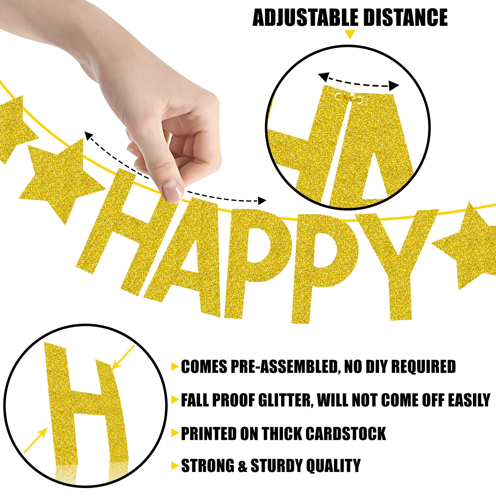 KatchOn Glitter Happy New Year Banner - 10ft Pre-Strung Gold Party Sign for 2025 New Year's Eve Decorations | Ready-to-Hang Celebration Backdrop for Home, Office & Holiday Parties