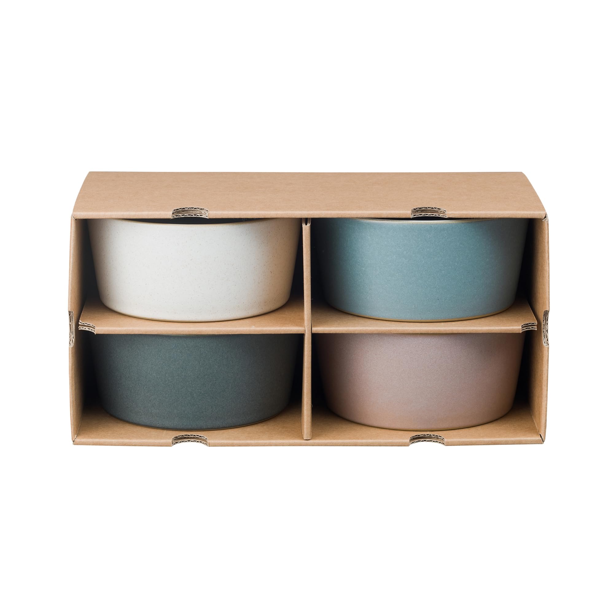 Denby Impression Mixed Color Straight Bowls Set of 4 - 13.5oz Microwave & Dishwasher Safe Ceramic Stoneware Rice Bowls - Pink, Cream, Blue & Black - Perfect for Dining, Meal Prep & Serving Dishes