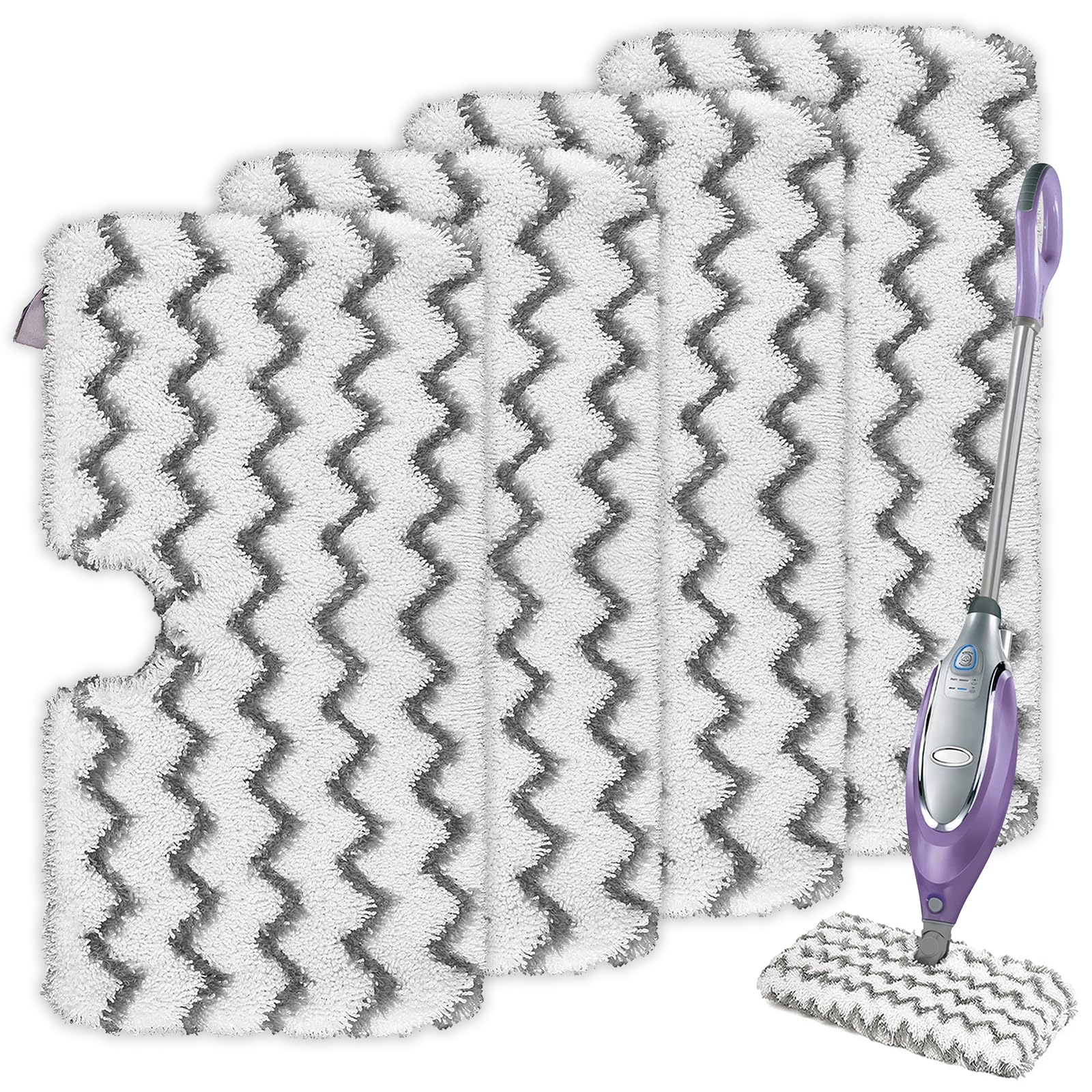 Tidy Monster Microfiber Steam Mop Pads with Scrub Strips - 4 Pack White Replacement Pads for Shark Steam Pocket Mop S3500 Series (S3501/S3601/S3550/S3801/S3901/SE450/S3601D/S3901D) - Perfect for Deep Cleaning Hardwood Floors & Tile Surfaces